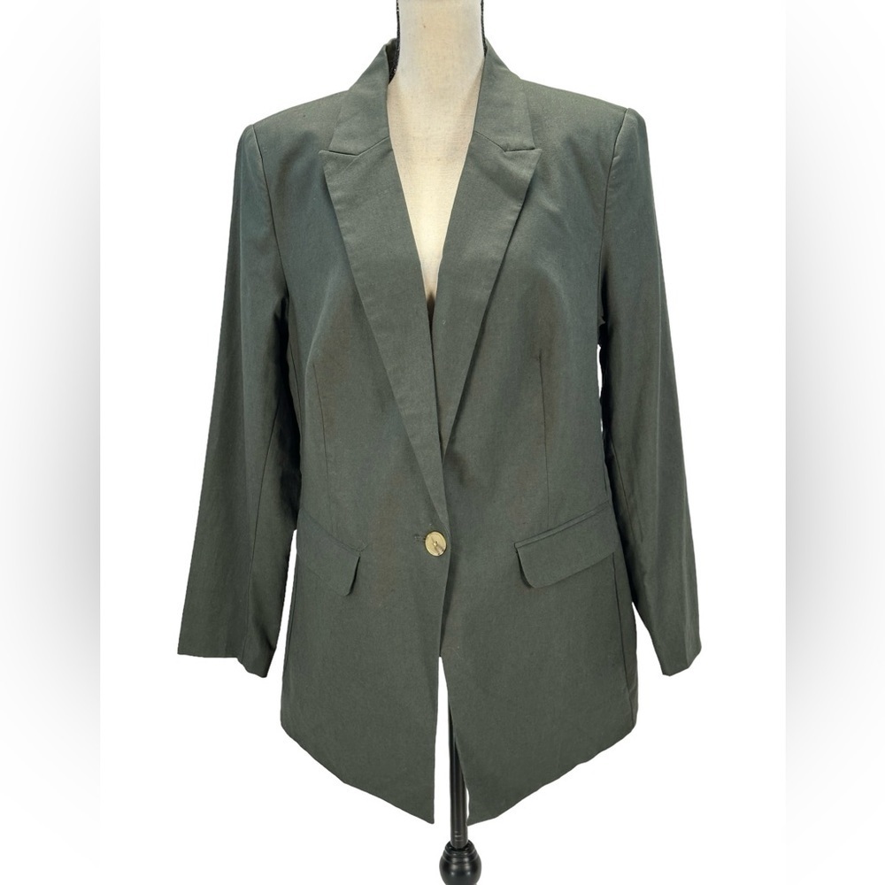 City Chic Long Sleeve Collared Single Button Blazer Jacket - Olive Green - S /16